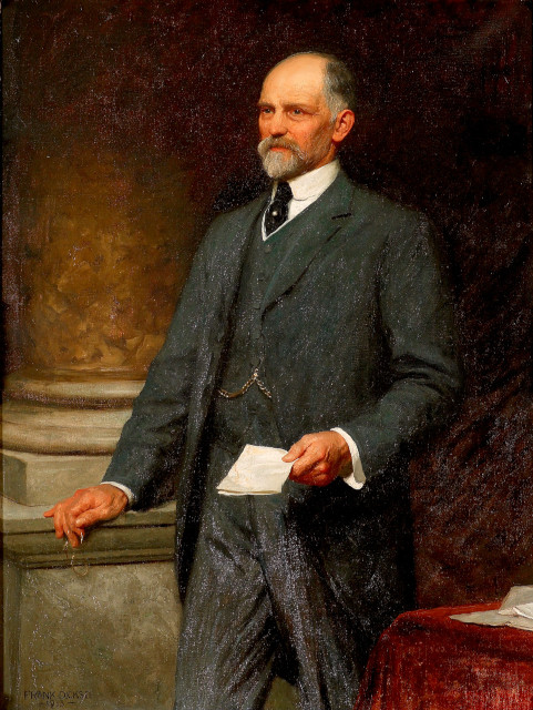 A painting of an old man wearing a suit.