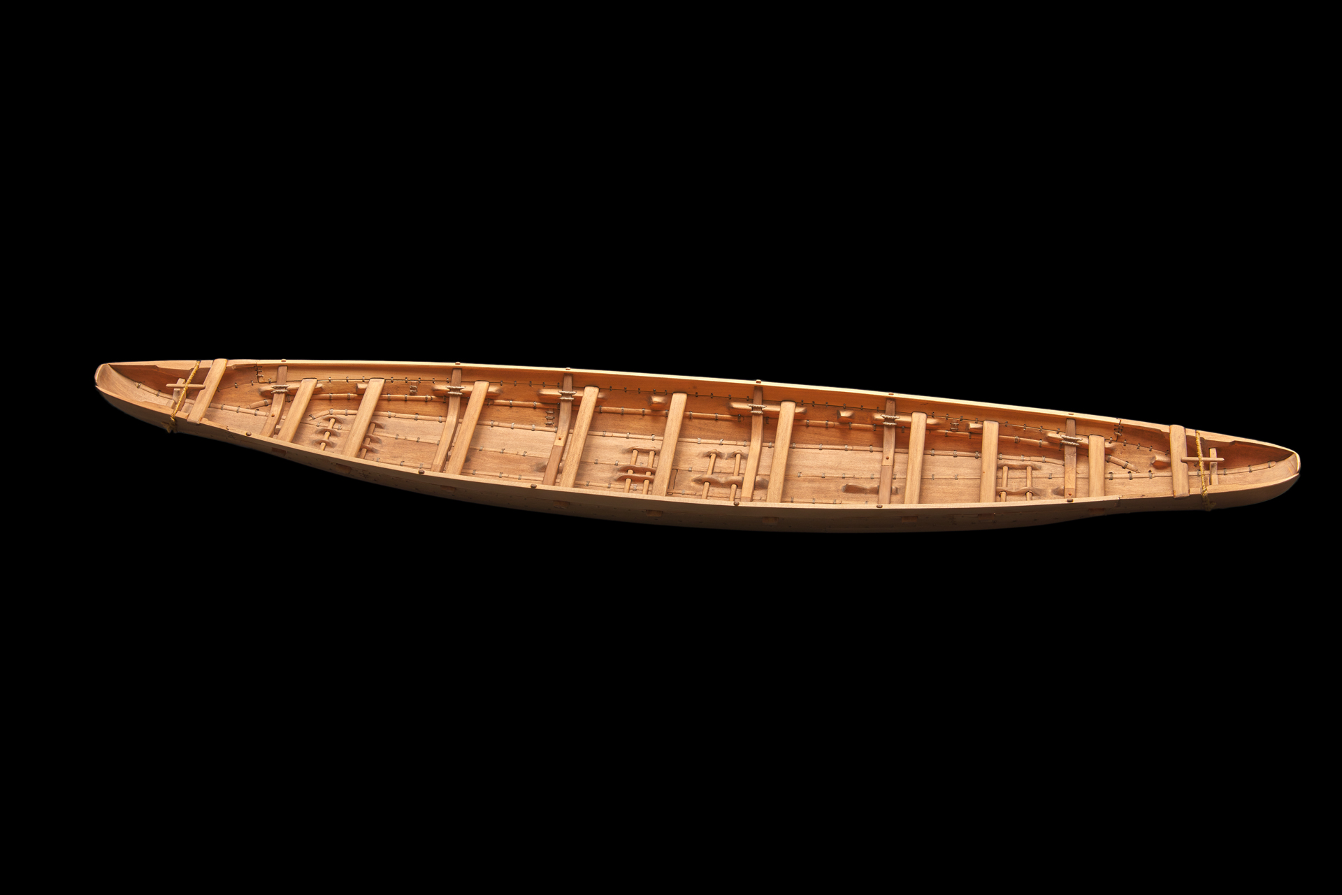A wooden model of a boat