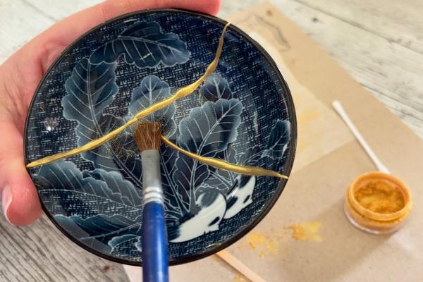 Broken plate repaired with gold