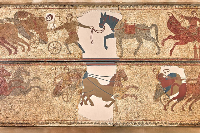 A Roman mosaic depicting a chariot race