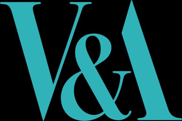 The letters V&A written in a blue font.