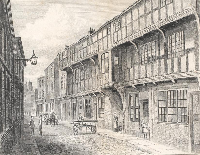 Drawing of High Street, Hull, c.1880